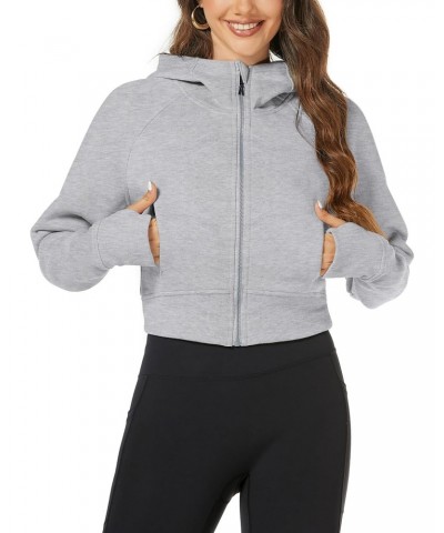 Cropped Zip Up Hoodie for Women Fleece Y2k Crop Sweatshirts Hooded Fall Winter Cute Tops with Pockets Gray L $11.59 Hoodies &...