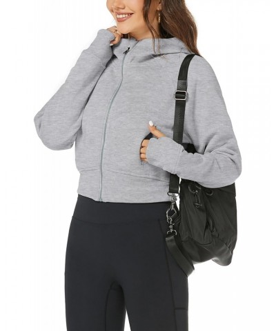 Cropped Zip Up Hoodie for Women Fleece Y2k Crop Sweatshirts Hooded Fall Winter Cute Tops with Pockets Gray L $11.59 Hoodies &...