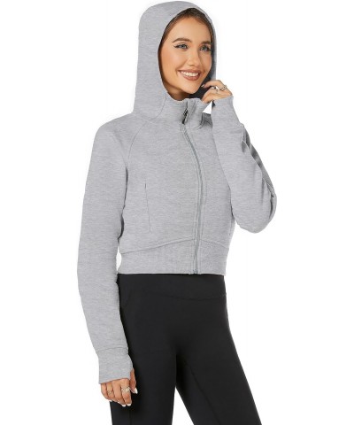 Cropped Zip Up Hoodie for Women Fleece Y2k Crop Sweatshirts Hooded Fall Winter Cute Tops with Pockets Gray L $11.59 Hoodies &...