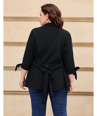 Women's Plus Size Casual Blazer 3/4 Sleeve Open Front Work Office Cardigan Jackets with Belt Black $30.08 Blazers