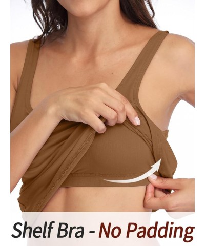 Women's Cotton Tank Top with Shelf Bra Adjustable Wider Strap Camisole Basic Cami Tanks Brown $10.59 Tanks