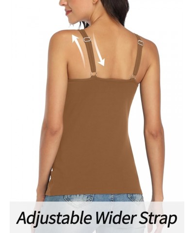 Women's Cotton Tank Top with Shelf Bra Adjustable Wider Strap Camisole Basic Cami Tanks Brown $10.59 Tanks