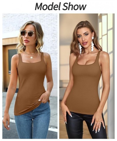 Women's Cotton Tank Top with Shelf Bra Adjustable Wider Strap Camisole Basic Cami Tanks Brown $10.59 Tanks