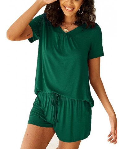 Women's Shorts Pajama Set Short Sleeve Sleepwear Nightwear Pjs S-XXL Dark Green $11.00 Sleep & Lounge