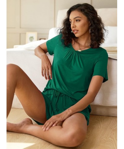 Women's Shorts Pajama Set Short Sleeve Sleepwear Nightwear Pjs S-XXL Dark Green $11.00 Sleep & Lounge