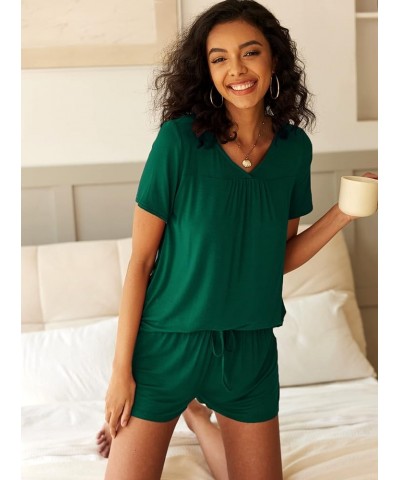 Women's Shorts Pajama Set Short Sleeve Sleepwear Nightwear Pjs S-XXL Dark Green $11.00 Sleep & Lounge