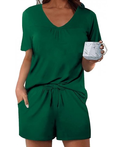 Women's Shorts Pajama Set Short Sleeve Sleepwear Nightwear Pjs S-XXL Dark Green $11.00 Sleep & Lounge