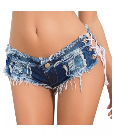 Women's Low Rise Denim Shorts Sexy Cut Off Mini Hot Pants Lace Up Frayed Cheeky Booty Shorts Clubwear Blue $16.49 Shorts