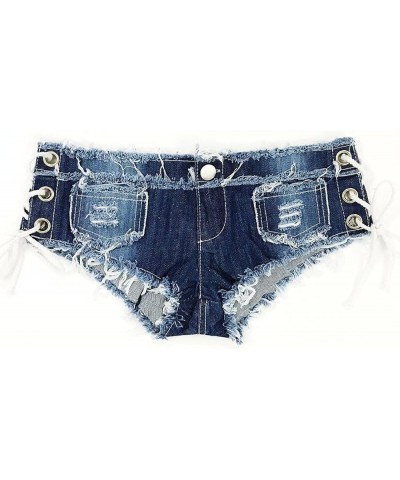 Women's Low Rise Denim Shorts Sexy Cut Off Mini Hot Pants Lace Up Frayed Cheeky Booty Shorts Clubwear Blue $16.49 Shorts