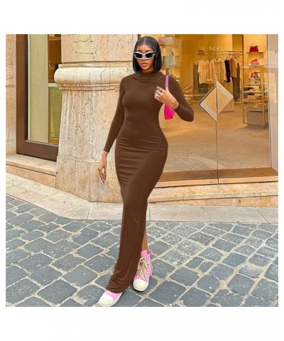 Women's Casual Long Sleeve Bodycon Maxi Dress Y2k Hoodie Ruched Basic Back Hem Split Party Club Night Out Long Dresses Long B...