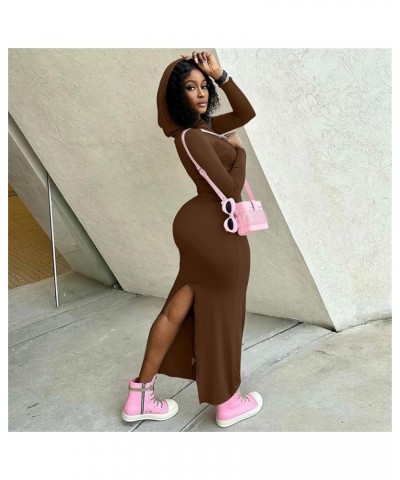 Women's Casual Long Sleeve Bodycon Maxi Dress Y2k Hoodie Ruched Basic Back Hem Split Party Club Night Out Long Dresses Long B...