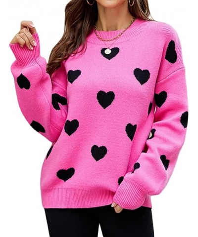 Women's Heart Sweater Love Print Knitted Top Casual Crewneck Long Sleeve Sweaters Pullover Cute Valentines Day A6 Rose Red $1...