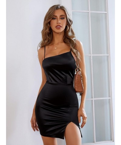 Women's Asymmetric Neckline Bodycon Mini Dress Sexy Split Party Dresses Black One Shoulder $19.23 Dresses