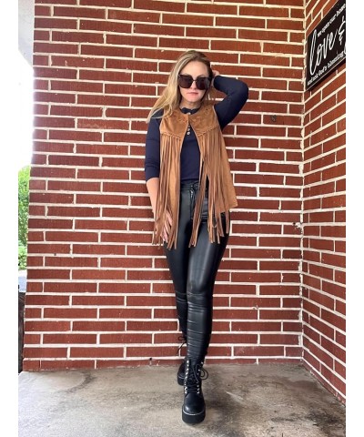 Women Tassel Vest Fringe Vest 70s Hippie Faux Suede Sleeveless Vest Jacket XS-XXXL B-dark Brown $19.32 Vests