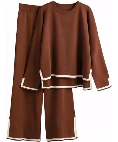 Women's Lounge Set Sweater Set 2 Piece Outfits Knit Set Long Sleeve Pullover Top Wide Leg Pants Tracksuit Brown $15.99 Active...