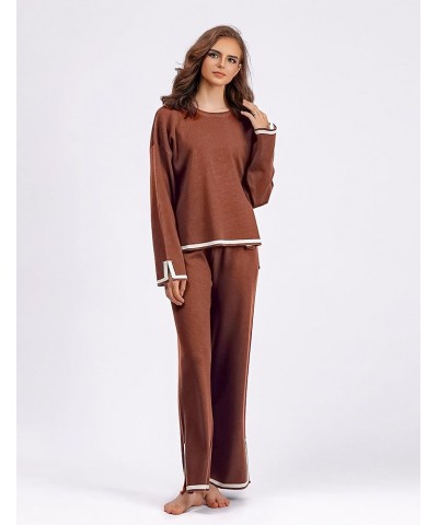 Women's Lounge Set Sweater Set 2 Piece Outfits Knit Set Long Sleeve Pullover Top Wide Leg Pants Tracksuit Brown $15.99 Active...