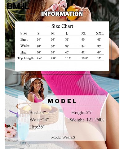 Women's One Piece Swimsuit Sports Adjustable Strap Bathing Suit Color Block Ribbed High Cut Swimsuits Hot Pink029 $17.86 Swim...