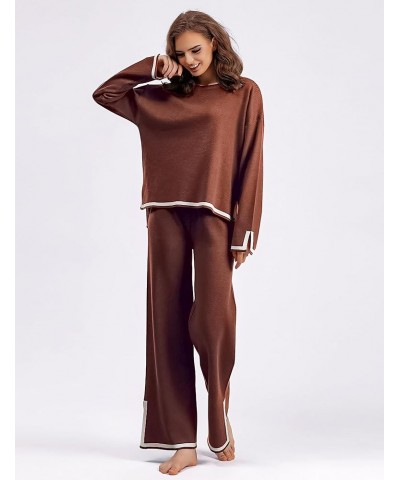 Women's Lounge Set Sweater Set 2 Piece Outfits Knit Set Long Sleeve Pullover Top Wide Leg Pants Tracksuit Brown $15.99 Active...