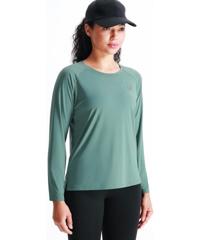 Women's Dry Fit Workout Running Long Sleeve Shirt 8024 Black/Grayish Blue/Blackish Green,3 Pack $15.91 Activewear