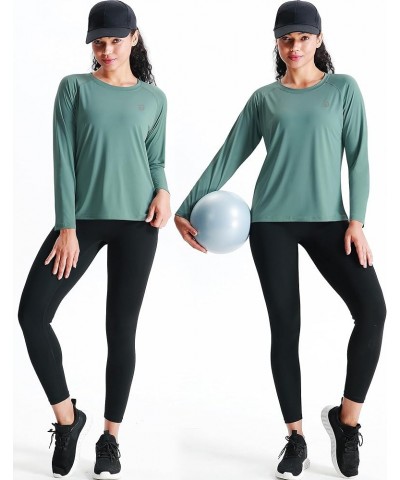 Women's Dry Fit Workout Running Long Sleeve Shirt 8024 Black/Grayish Blue/Blackish Green,3 Pack $15.91 Activewear