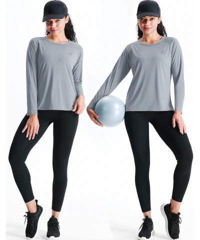 Women's Dry Fit Workout Running Long Sleeve Shirt 8024 Black/Grayish Blue/Blackish Green,3 Pack $15.91 Activewear