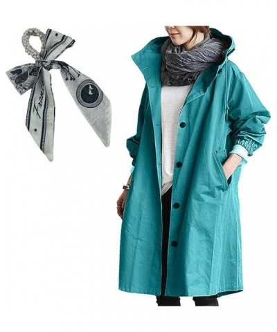 Water Resistant Oversized Hooded Windbreaker Rain Jacket, Outwear Elegant Windbreaker Wild Winter Coat Blue $20.64 Coats