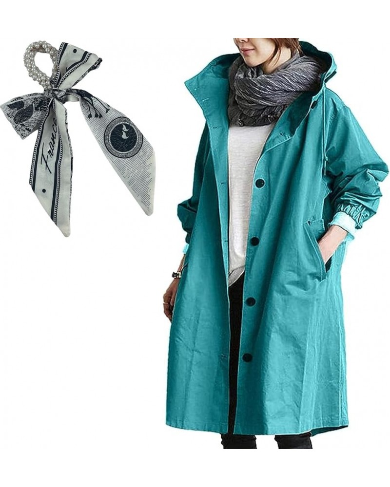 Water Resistant Oversized Hooded Windbreaker Rain Jacket, Outwear Elegant Windbreaker Wild Winter Coat Blue $20.64 Coats