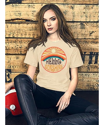 Hello Sunshine Shirts for Women Sunshine Graphic Short Sleeve T Shirt Summer Vacation Tee Tops Beige $13.33 T-Shirts