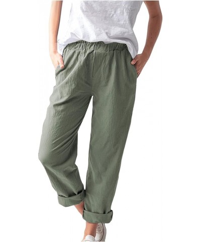 Women's Linen Pants Solid Cotton Elastic Waist Casual Straight Trousers Long Pants Summer, S-3XL Army Green $8.77 Pants