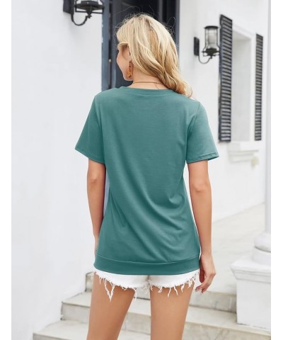 Women Summer Basic Tee Crewneck T-Shirts Short Sleeves Solid Color Block Tunic Tops Casual Blouses 1 Teal $14.24 T-Shirts