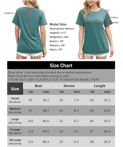 Women Summer Basic Tee Crewneck T-Shirts Short Sleeves Solid Color Block Tunic Tops Casual Blouses 1 Teal $14.24 T-Shirts