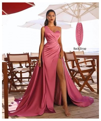 One Shoulder Prom Dress Satin Long Formal Evening Gowns with Slit Lilac $29.25 Dresses