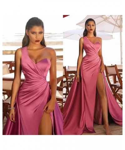 One Shoulder Prom Dress Satin Long Formal Evening Gowns with Slit Lilac $29.25 Dresses