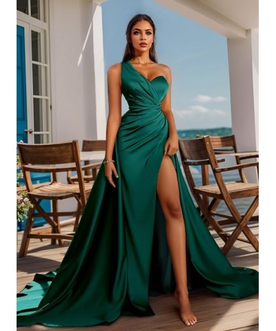 One Shoulder Prom Dress Satin Long Formal Evening Gowns with Slit Lilac $29.25 Dresses