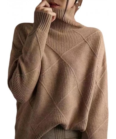 Loose Cashmere Turtleneck Sweater Cardigan Coffee Color $15.05 Sweaters