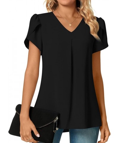 Women's Plus Size Summer Dressy Chiffon Blouses Short Sleeve V Neck Tunic Tops for Leggings Casual T-Shirts Petal /Black $15....