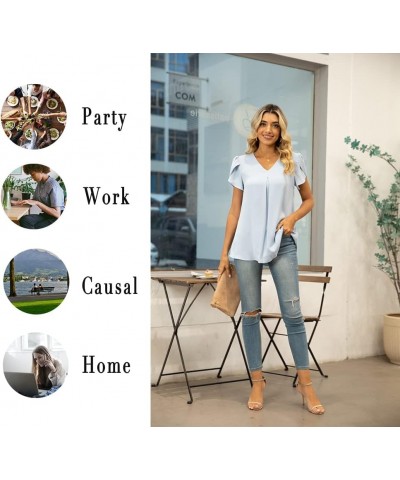 Women's Plus Size Summer Dressy Chiffon Blouses Short Sleeve V Neck Tunic Tops for Leggings Casual T-Shirts Petal /Black $15....