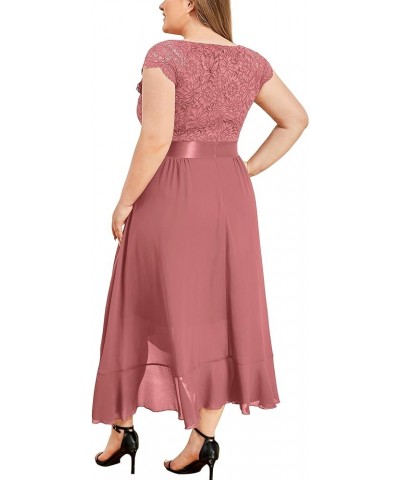 Women's Plus Size V Neck Floral Lace Ruffle Asymmetrical Hemline Elegant Bridesmaid Maxi Dress Cinnamon Pink $30.82 Dresses