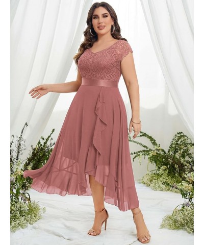 Women's Plus Size V Neck Floral Lace Ruffle Asymmetrical Hemline Elegant Bridesmaid Maxi Dress Cinnamon Pink $30.82 Dresses