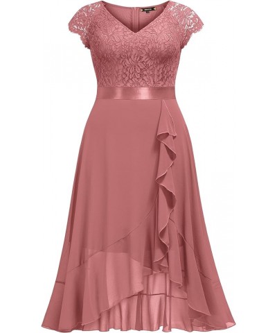 Women's Plus Size V Neck Floral Lace Ruffle Asymmetrical Hemline Elegant Bridesmaid Maxi Dress Cinnamon Pink $30.82 Dresses