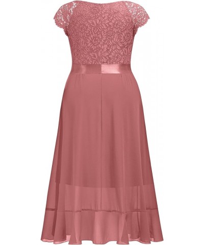 Women's Plus Size V Neck Floral Lace Ruffle Asymmetrical Hemline Elegant Bridesmaid Maxi Dress Cinnamon Pink $30.82 Dresses