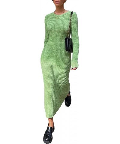 Womens Ribbed Knit Maxi Dress Long Sleeve Crew Neck Slim Fit Fall Sweater Dress Clubwear C-9325 Knit Long Dress Green $13.92 ...