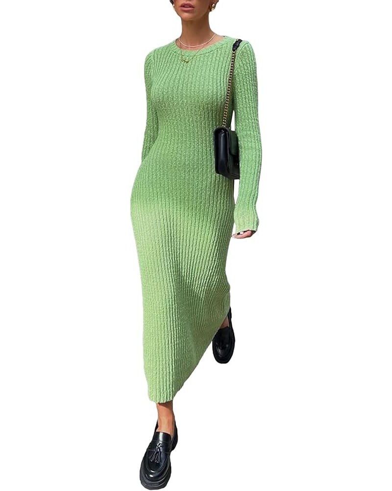 Womens Ribbed Knit Maxi Dress Long Sleeve Crew Neck Slim Fit Fall Sweater Dress Clubwear C-9325 Knit Long Dress Green $13.92 ...