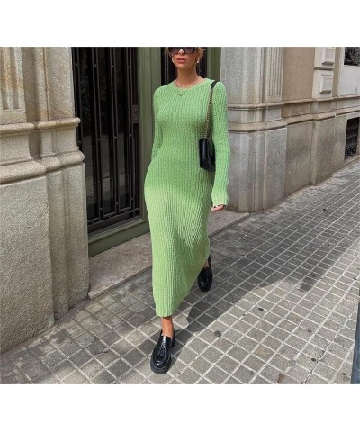 Womens Ribbed Knit Maxi Dress Long Sleeve Crew Neck Slim Fit Fall Sweater Dress Clubwear C-9325 Knit Long Dress Green $13.92 ...