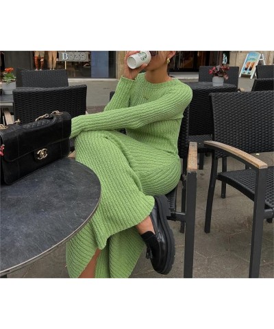 Womens Ribbed Knit Maxi Dress Long Sleeve Crew Neck Slim Fit Fall Sweater Dress Clubwear C-9325 Knit Long Dress Green $13.92 ...