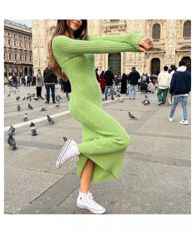 Womens Ribbed Knit Maxi Dress Long Sleeve Crew Neck Slim Fit Fall Sweater Dress Clubwear C-9325 Knit Long Dress Green $13.92 ...