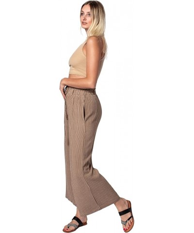 Women's Wide Leg Summer Linen Pants - High Waisted Casual Loose Trousers with Pockets Taupe-white $26.31 Pants