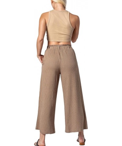 Women's Wide Leg Summer Linen Pants - High Waisted Casual Loose Trousers with Pockets Taupe-white $26.31 Pants