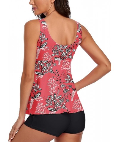 Tummy Control Tankini Bathing Suits for Women 2 Piece Swimsuits Tank Top with Boyshorts Red Floral $16.11 Swimsuits