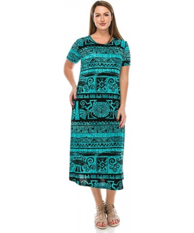 Women's Tank Long Dress – Plus Size Short Sleeve Scoop Neck Casual Swing Flowy Print T Shirt One Piece W901 Teal $19.68 Dresses